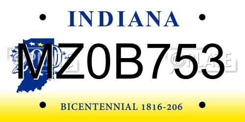 MZ0B753 Indiana License Plate