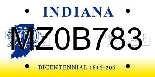 MZ0B783 Indiana License Plate