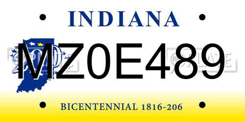 MZ0E489 Indiana License Plate