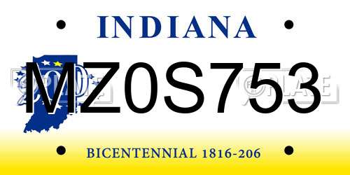 MZ0S753 Indiana License Plate