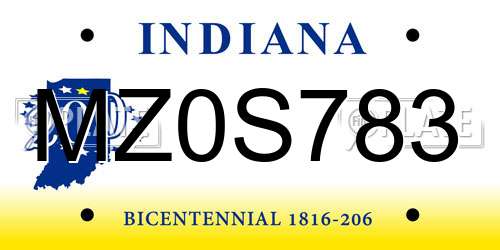 MZ0S783 Indiana License Plate