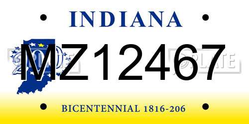 MZ12467 Indiana License Plate