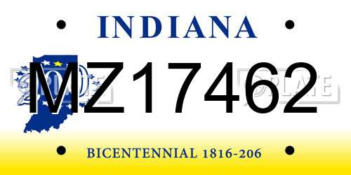 MZ17462 Indiana License Plate