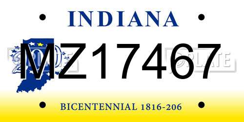 MZ17467 Indiana License Plate