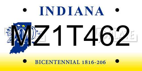 MZ1T462 Indiana License Plate