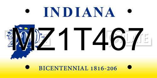 MZ1T467 Indiana License Plate