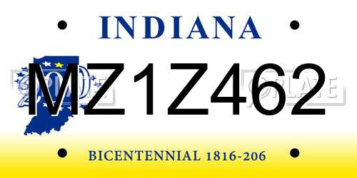 MZ1Z462 Indiana License Plate