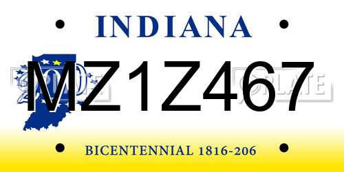 MZ1Z467 Indiana License Plate