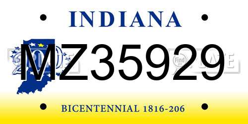 MZ35929 Indiana License Plate