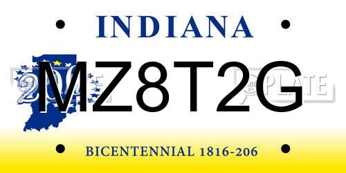 MZ8T2G Indiana License Plate