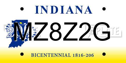 MZ8Z2G Indiana License Plate