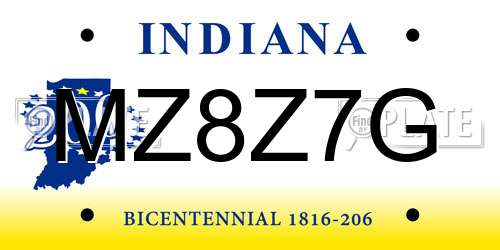 MZ8Z7G Indiana License Plate