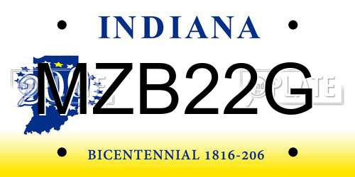 MZB22G Indiana License Plate