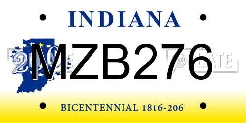 MZB276 Indiana License Plate