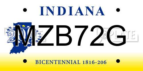 MZB72G Indiana License Plate