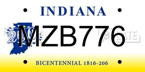 MZB776 Indiana License Plate
