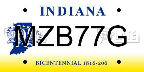 MZB77G Indiana License Plate