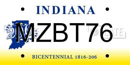 MZBT76 Indiana License Plate