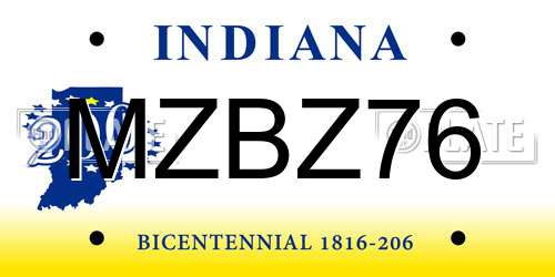 MZBZ76 Indiana License Plate