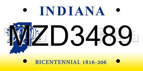 MZD3489 Indiana License Plate