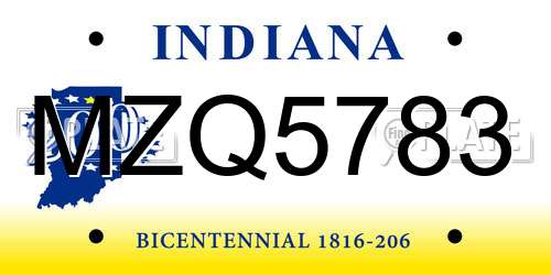 MZQ5783 Indiana License Plate