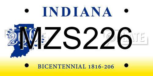 MZS226 Indiana License Plate