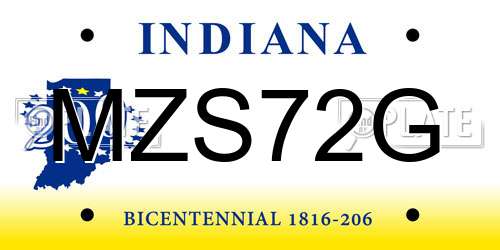 MZS72G Indiana License Plate