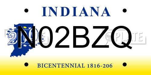 N02BZQ Indiana License Plate