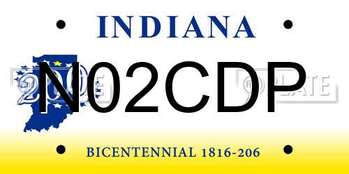 N02CDP Indiana License Plate
