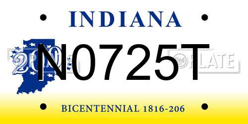 N0725T Indiana License Plate