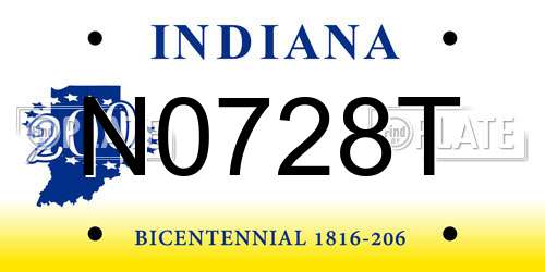 N0728T Indiana License Plate