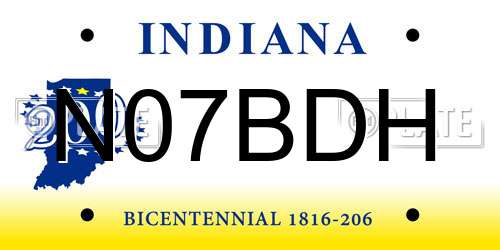 N07BDH Indiana License Plate