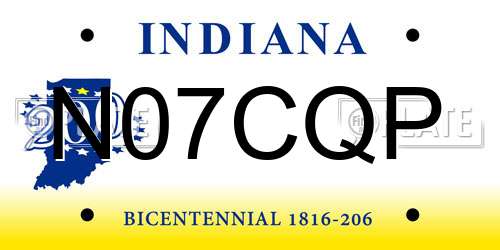 N07CQP Indiana License Plate