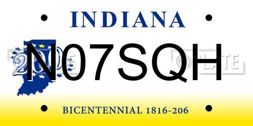 N07SQH Indiana License Plate