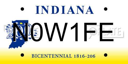 N0W1FE Indiana License Plate