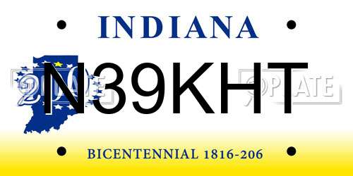N39KHT Indiana License Plate