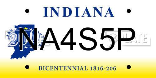 NA4S5P Indiana License Plate