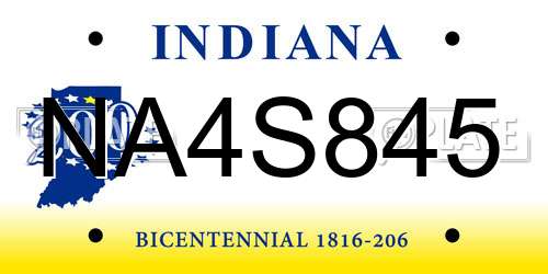 NA4S845 Indiana License Plate