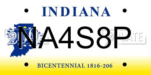 NA4S8P Indiana License Plate