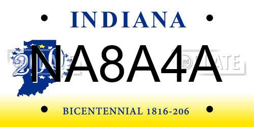 NA8A4A Indiana License Plate