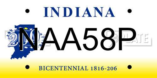 NAA58P Indiana License Plate
