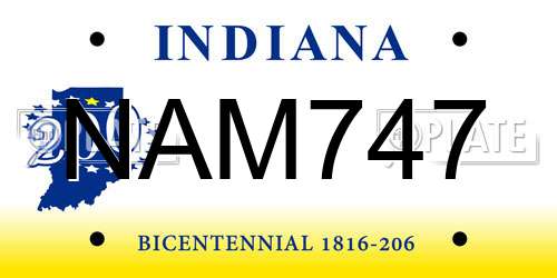 NAM747 Indiana License Plate