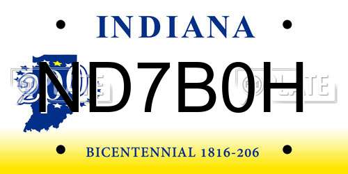 ND7B0H Indiana License Plate