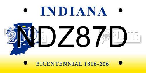 NDZ87D Indiana License Plate