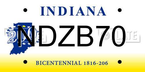 NDZB70 Indiana License Plate