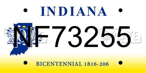 NF73255 Indiana License Plate
