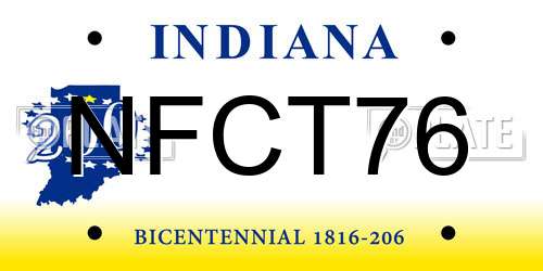 NFCT76 Indiana License Plate