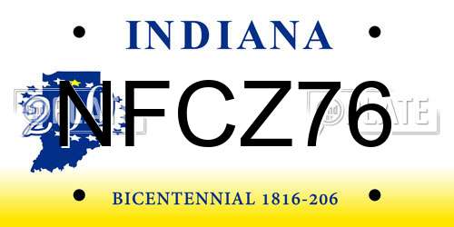 NFCZ76 Indiana License Plate