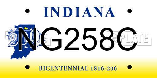 NG258C Indiana License Plate