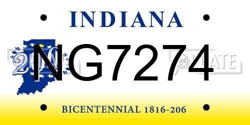 NG7274 Indiana License Plate